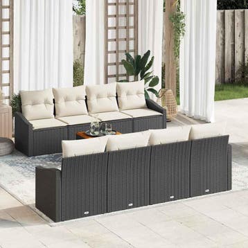vidaXL Tuinbankenset 9 st Zwart poly rattan, Verzenden, Nieuw, Rotan, Meer dan 8 zitplaatsen