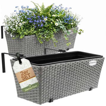 Polyrotan Balkonbak Set van 2 Grijs (Tuin en Terras), Verzenden, Nieuw