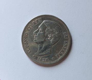 Spanje. Alfonso XII. 5 Pesetas 1876 DEM (Zonder