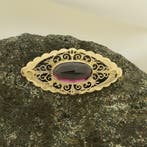 Vintage gouden broche met granaat, Gebruikt, Overige kleuren, Ophalen of Verzenden, Met edelsteen
