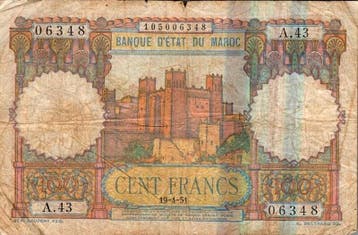 Maroc Marokko Pick 45 100 Francs 19/04/1951 Tb, Verzenden