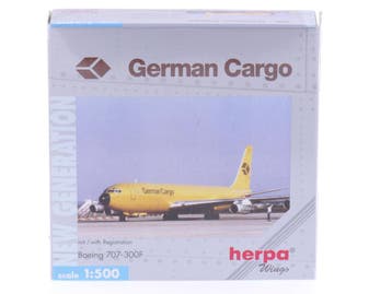 Schaal 1:500 Herpa 512329 German Cargo Boeing 707-300F Re..., Ophalen of Verzenden, Zo goed als nieuw