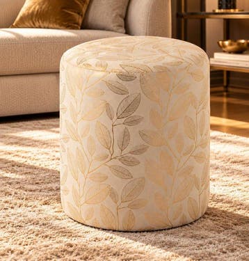 Poef - Textiel - Golden Leaves - Nieuw, Antiek en Kunst