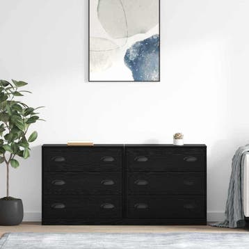 vidaXL Dressoirs 2 st Zwart Eiken 70 x 35,5 x 67,5 cm, Verzenden, Nieuw, 50 tot 100 cm, 25 tot 50 cm