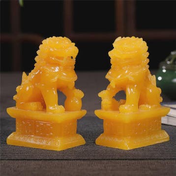 Set van 2 Chinese Leeuwen Beelden - Fu Dogs - Brons & Jade S, Verzenden