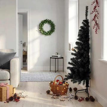 vidaXL Kunstkerstboom met standaard half 150 cm PVC zwart, Diversen, Verzenden, Nieuw