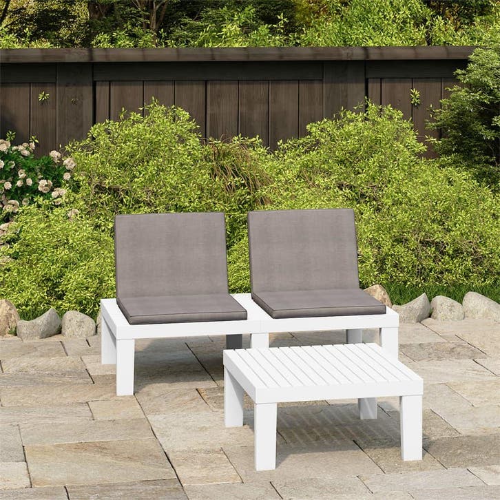 vidaXL 2-delige Loungeset met kussens kunststof wit, Tuin en Terras, Tuinsets en Loungesets, Loungeset, Nieuw, 2 zitplaatsen, Textileen
