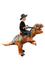 KIMU® Opblaas Kostuum Kinderen Rijdend op T-Rex 122 128 134, Kinderen en Baby's, Carnavalskleding en Verkleedspullen, Ophalen of Verzenden