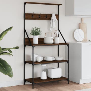 vidaXL Bakkersrek met haken 4-laags bewerkt hout bruin, Verzenden, Nieuw