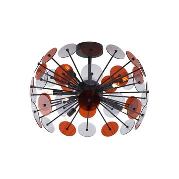 Art Deco plafondlamp zwart met amber en smoke - Atomic, Verzenden, Nieuw, Kunststof, Art Deco