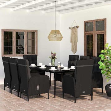 vidaXL 9-delige Tuinset met kussens zwart, Verzenden, Nieuw, 8 zitplaatsen, Tuinset