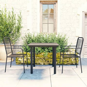 vidaXL 3-delige Tuinset glas en staal zwart, 2 zitplaatsen, Verzenden, Nieuw, Rvs