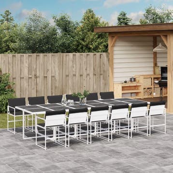 vidaXL 13-delige Tuinset met kussens textileen wit, 2 zitplaatsen, Verzenden, Nieuw, Rvs