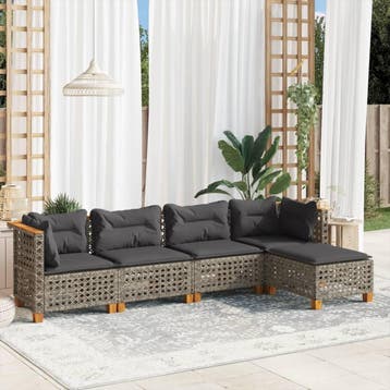 vidaXL 5-delige Loungeset met kussens poly rattan grijs, Verzenden, Nieuw, Loungeset