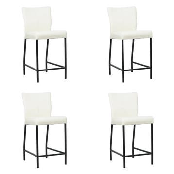 Set van 4 Leren barkrukken Revolt laag - Toledo Bianco, Huis en Inrichting, Ophalen of Verzenden, Nieuw, Leer