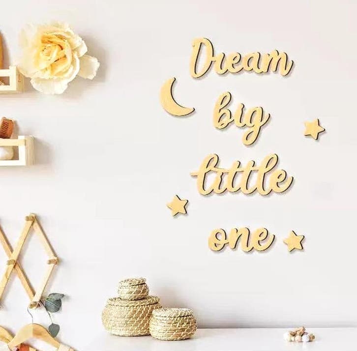 Houten wand tekst decoratie Dream Big Little One ..., Kinderen en Baby's, Kraamcadeaus en Geboorteborden, Kraamcadeau, Nieuw, Verzenden