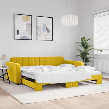 vidaXL Slaapbank met onderschuifbed 100x200 cm fluweel geel, 100 cm, Eenpersoons, Verzenden, Nieuw