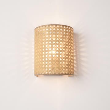 Wandlamp Ascot 20x16x12 cm set van 3 wit en rotan look E27 l, Verzenden, Nieuw