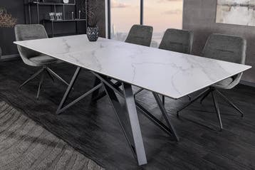 Uitschuifbare eettafel ATLAS 160-200cm wit marmer design, Ophalen of Verzenden, Nieuw