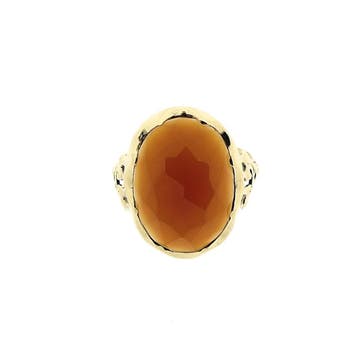 Gouden ring met carneool, Sieraden, Tassen en Uiterlijk, Ringen, Gebruikt, Ophalen of Verzenden, 17 tot 18, Met edelsteen