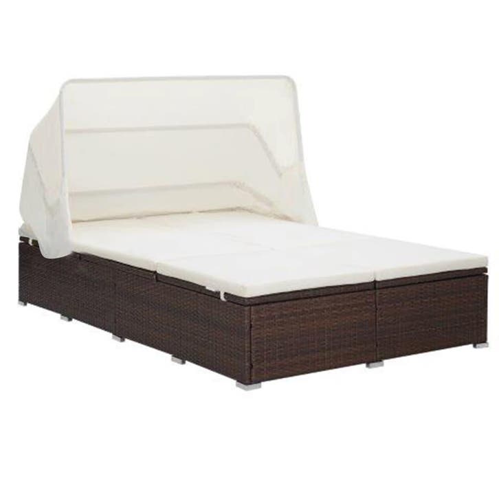 vidaXL Ligbed met kussen 2-persoons poly rattan bruin, Tuin en Terras, Ligbedden, Nieuw, Verzenden