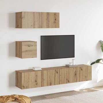 vidaXL 4-delig Tv-meubelset wandmontage bewerkt hout, Verzenden, Nieuw, Overige houtsoorten