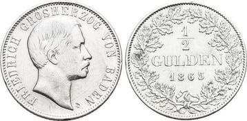 1/2 Gulden 1865 Baden-durlach Friedrich I 1852-1907, Verzenden