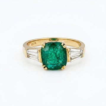 Ring - 18 karaat Geel goud - 2.60ct. tw. Smaragd - Diamant, Nieuw