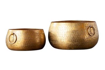 Handgemaakte schalenset van 2 ORIENT gouden bloempotten in, Ophalen of Verzenden, Nieuw