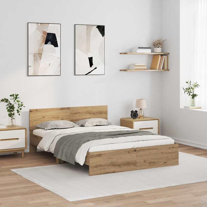 vidaXL Bedframe met hoofdeinde Artisan Eiken 160 x 200 cm, Huis en Inrichting, Slaapkamer | Bedden, Bruin, Nieuw, Hout, Verzenden