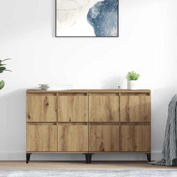 vidaXL Dressoirs 2 st Artisan Eiken 60 x 35 x 70 cm Bewerkt, Huis en Inrichting, Kasten | Dressoirs, Verzenden, Nieuw, 50 tot 100 cm