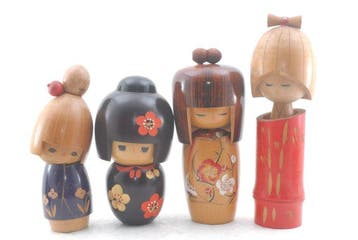 Japanse traditionele kokeshi-poppen, 4-delige set, Tanaka