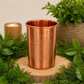 Puur koperen beker flower of life matt - 300 ml - (zware, Ophalen of Verzenden, Nieuw