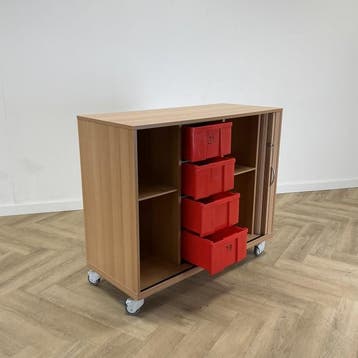 verrijdbare roldeurkast 2 legborden / 4 lades (hxbxd), Huis en Inrichting, Kasten | Roldeurkasten en Archiefkasten, Ophalen of Verzenden