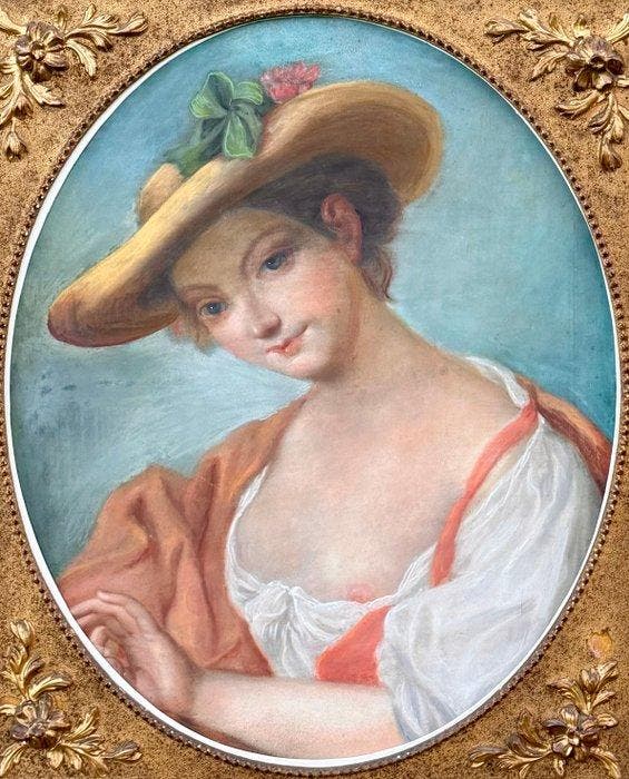 Antoine Pesne (1683-1757), Navolger van - Lady In A Straw, Antiek en Kunst, Kunst | Schilderijen | Klassiek