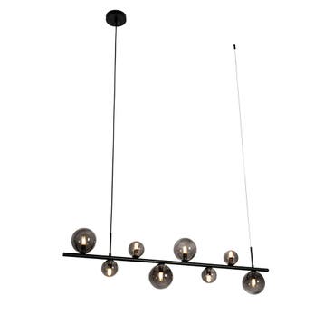 Hanglamp zwart met smoke glas langwerpig 8-lichts - Monaco, Verzenden, Nieuw, Design