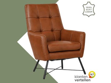 Leren fauteuil Proud - Granada Savannah (cognac), Nieuw, Ophalen of Verzenden, 75 tot 100 cm, Industrieel, Modern