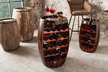 Massief wijnrek BODEGA 80cm koffiebruin grenen vat bartafel, Ophalen of Verzenden, Nieuw