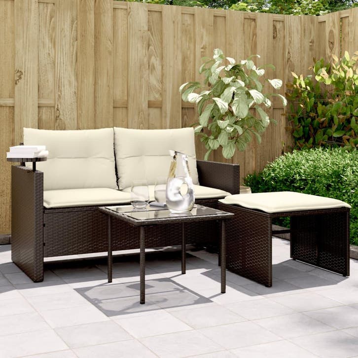 vidaXL 3-delige Loungeset met kussens poly rattan bruin, Tuin en Terras, Tuinsets en Loungesets, Loungeset, Nieuw, Verzenden