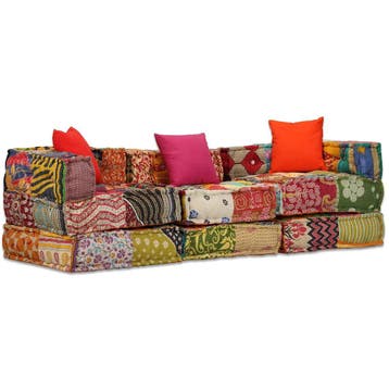 vidaXL Poef driezits modulair stof patchwork, Verzenden, Nieuw, Meerkleurig