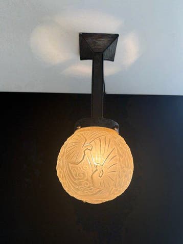 Muller Frères - Plafondlamp - Glas, IJzer - Art Deco, Antiek en Kunst