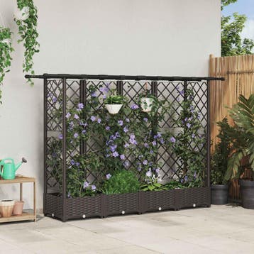 vidaXL Verhoogd Bed met Trellis en Dak Bruin 202,5 x 40 x, Verzenden, Nieuw, Minder dan 60 cm, 60 cm of meer