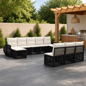 vidaXL Tuinbankenset 10 st Zwart en Cream Wit poly rattan, Tuin en Terras, Tuinsets en Loungesets, Verzenden, Nieuw, Meer dan 8 zitplaatsen