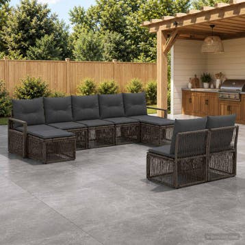 vidaXL Tuinbankenset 9 st Grijs poly rattan, Verzenden, Nieuw, Meer dan 8 zitplaatsen
