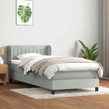 vidaXL Boxspring met matras fluweel lichtgrijs 90x220 cm, Eenpersoons, Verzenden, Nieuw, Stof