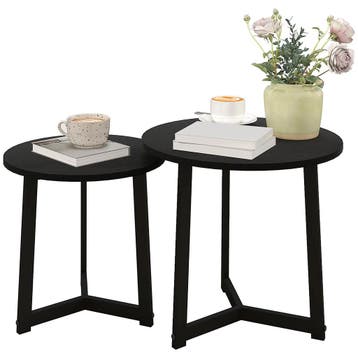 TRUUSK Ronde Salontafel en Bijzettafel Set - Stalen Frame -, Verzenden, Nieuw