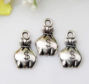 5 x Tibetaans zilveren zak met geld 19x11mm (Tekst bedels), Ophalen of Verzenden, Nieuw, Bedel