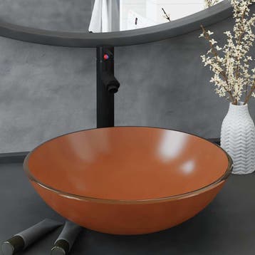 vidaXL Wastafel met kraan en pop-up afvoer gehard glas bruin, Verzenden, Nieuw