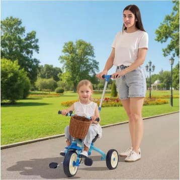 2-in-1 Kinderdriewieler met Duwstang en Mand, Verzenden, Nieuw