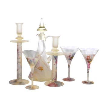 Likeurstel met 2 kandelaars - jaren60 - glas, Ophalen of Verzenden